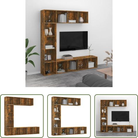 TV-Schrank - 3-tlg. Bücherregal-/TV-Schrank-Set Räuchereiche 180x30x180 cm (1/5)