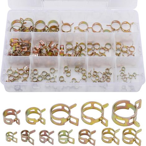 Kit de 120 colliers de serrage à ressort pour tuyaux de carburant, de vide et d'air comprimé, en silicone, de 6 à 22 mm (12 tailles). (1/5)