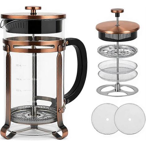 Cafetière à piston de 620 ml (21 oz), en acier inoxydable 304, filtre à 4 mailles, verre borosilicate résistant à la chaleur, pour la maison et le bureau. (1/5)