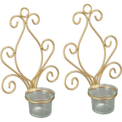 Lot de 2 bougeoirs muraux en métal doré résistant, parfaits pour la décoration de mariage. (1/5)