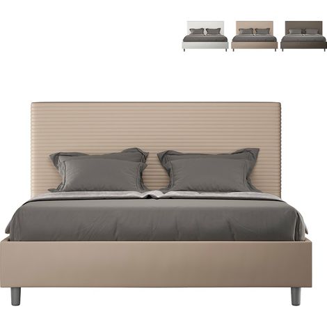 Letto matrimoniale con rete imbottito 160x200 similpelle tortora Focus (1/5)