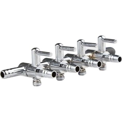 4 Way Outlet Air Flow Control Distribution Valve Chrome Plated Copper Distributor Pump Accessories Fish Tank Splitter for Aquarium, 5mm Tube Diameter