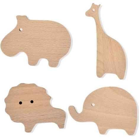 Patère - Naturel - 4PCS crochets muraux en bois pour chambre d'enfant - Animaux - Décoration murale - Intérieur (1/4)