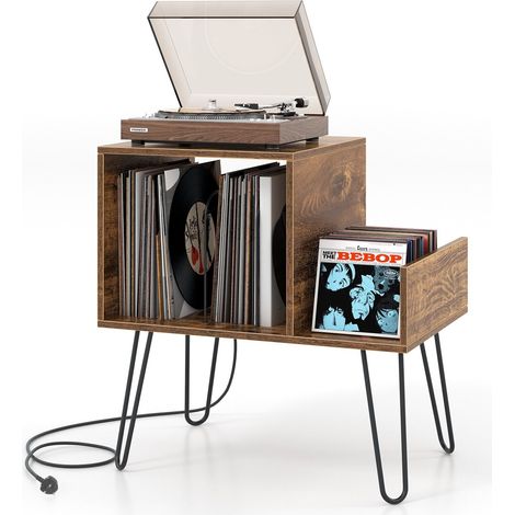 COSTWAY Record Player Stand Turntable Stand with Vinyl Divider & Display Shelf (1/5)