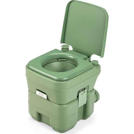 COSTWAY 20L Toilette Portatile con Serbatoio d'Acqua Rimovibile a Maniglia,WC Chimico da Esterno per Campeggio, Water Portatile per Adulti e Anziani, Supporto Carico 150kg, 36 x 42 x 43 cm (Verde) (1/5)