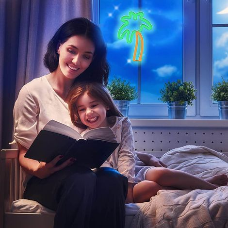 Enseigne lumineuse néon cocotier, lampe néon LED cocotier, veilleuse murale décorative pour chambre d'enfant, alimentation USB/piles (1/5)