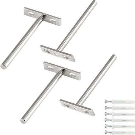 Set of 4 3-inch Floating Shelf Brackets, Hidden Brackets for Wooden Floating Shelves - Screws and Wall Plugs Included - Wall Shelf (1/4)