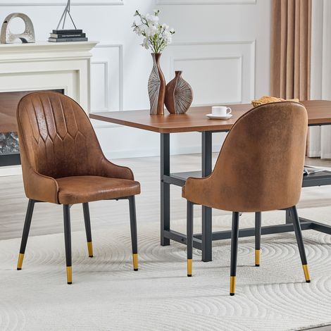 Lot de 2 chaises de salle à manger en tissu technique marron, dossier à motif éclair, rembourrage épais hyper élastique, cadre métallique robuste. Parfait pour cuisine, café ou espace professionnel. (1/5)