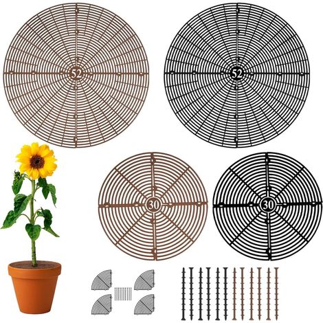 Lot de 4 grilles pour pots de fleurs de 30 cm + 52 cm, grilles de protection pour plantes, protection pour pots de fleurs contre les chats, protège la terre des animaux et des enfants, grilles pour po (1/5)