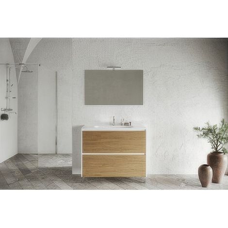 MOBILE BAGNO LISBONA 2C 100 BIANCO/ROVERE NATURALE