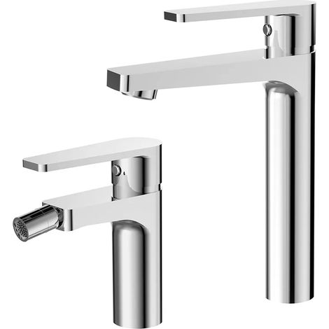 Rubinetti bagno in set lavabo alto e bidet cromati Recta (1/3)
