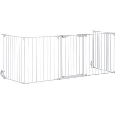 Cancellino per Cani Regolabile e Pieghevole 300x74,5 cm con Chiusura Automatica e Blocco in Metallo e Plastica Bianco (1/5)