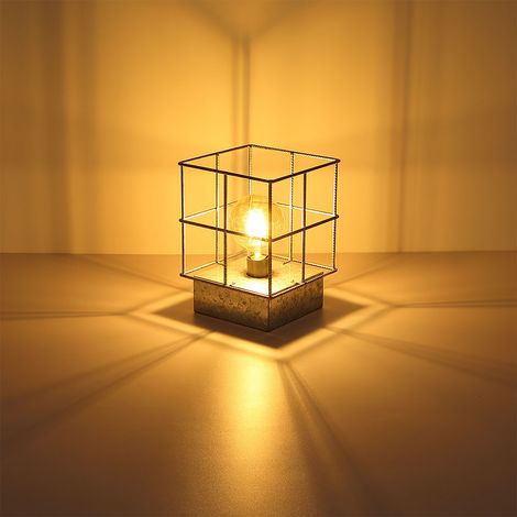Tischlampe Tischleuchte Beistellleuchte Nachtischlampe Schlafzimmerleuchte, Industriell Metall Gitterschirm zinkfarben, E27 Fassung, LxBxH 20x20x26,5cm