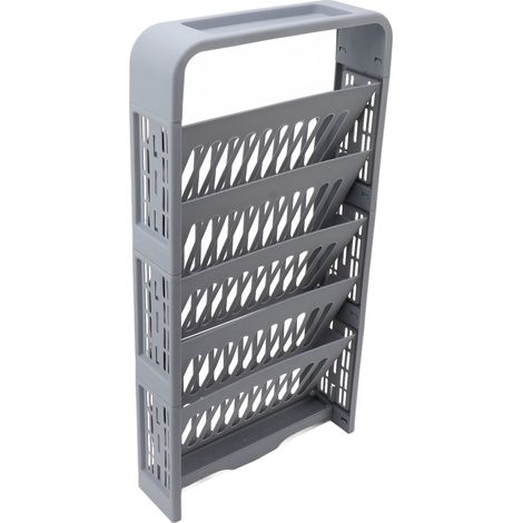 Étagère à livres 5 niveaux en plastique gris, étagère de rangement ajustable et compacte pour bureau ou salon, design élégant et robuste (1/5)