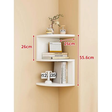 Étagère de rangement murale d'angle à 3 niveaux, rayon 26 cm (blanche, colle, clous sans trace et vis d'expansion inclus) - Style minimaliste moderne - Dimensions : [dimensions manquantes] (1/5)