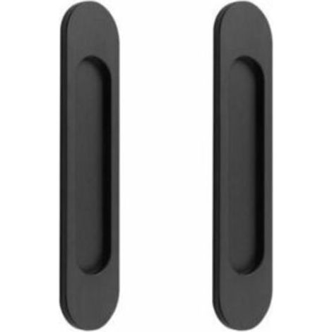Set of 2 Self-Adhesive Oval Sliding Door Handles, Matte Black Aluminum, No Drilling Required (1/5)