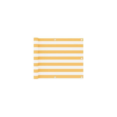 Paravent de balcon, blanc et jaune, 75 x 600 cm, tissu Oxford - Crezuo (1/4)