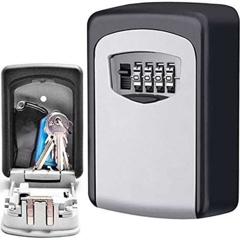 Wandmontierter Schlüsseltresor mit 4-stelligem Code, wasserdicht und rostfrei, aus robuster Zinklegierung, für Zuhause, Garage oder Airbnb-Unterkunft, grau.