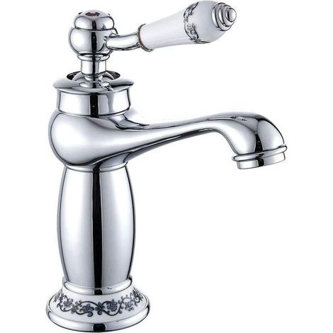 Vintage-Waschtischarmatur im europäischen Stil, verchromtes Messing, Warm-/Kaltwasser, Einhebel-Küchenarmatur (silber)
