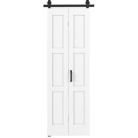 Porte coulissante pliante 71x213 cm style rustique avec kit de montage et poignee blanc effet bois