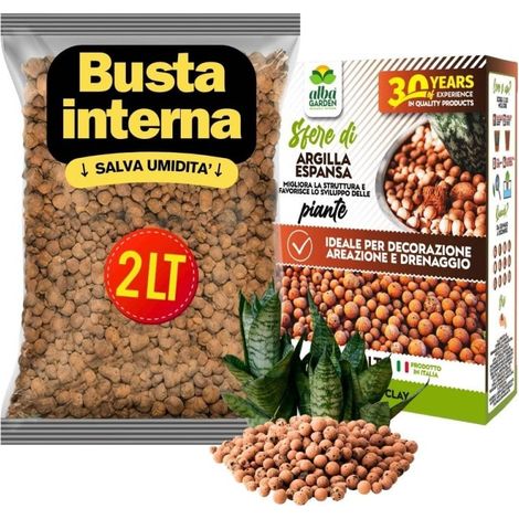 Argilla Espansa per Piante in Vaso e Giardino Sfere di Argilla per Drenaggio Aerazione Decorazioni Idrocoltura e Idroponica x 2 Lt (1/5)
