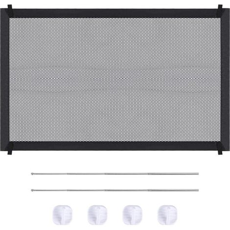 Barrière de sécurité pour chien 110 × 72 cm Nylon résistant et acier inoxydable Installation rapide avec crochets et poteaux inclus (1/3)