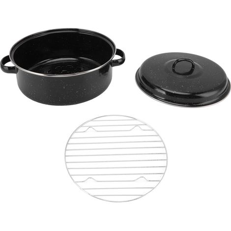 Plat à rôtir antiadhésif noir moucheté avec couvercle en fonte, idéal pour rôtir patates douces et châtaignes (26 cm).