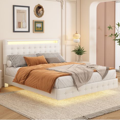 Bett Doppelbett 140x200 LED schwebend PU Weiß OKMYHOME (1/5)