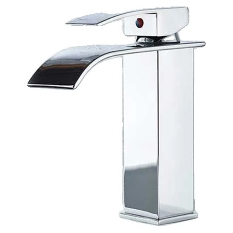 Grifo de lavabo, caño tipo cascada, control monomando, cromado corto. (1/2)