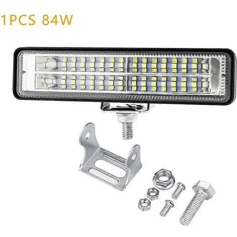 Barre lumineuse LED de travail 12V-24V pour voiture (4/2/1 pièce), projecteurs longue portée, feux de brouillard, pour 4x4, camions tout-terrain, tracteurs et bateaux (84W, 1 pièce). (1/5)