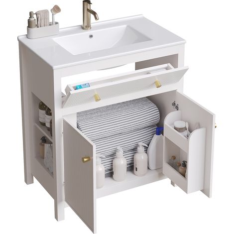 CHICFURN Mueble de baño con lavabo 81x46,5 cm MDF blanco, cierre suave (1/5)