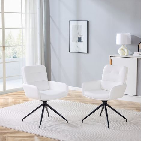 Set de 2 sillas giratorias de comedor en PU blanco y metal negro, 85 cm (1/5)