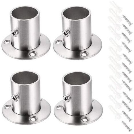 Set aus 4 Gardinenstangenhaltern, Schienenstützen, Stangenhalterungen aus Edelstahl, Flanschset, Endhalterungen für Kleiderschrankgardinen (Silber) (1/5)