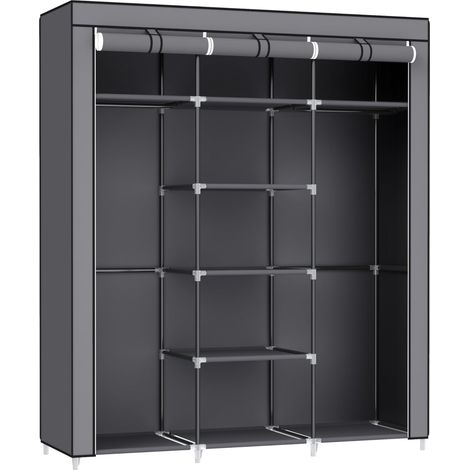 Armoire de rangement en toile Gris 175 x 150 x 45 cm, tissu non tissé 95 g/m², tube métallique de 16 mm, connecteurs en plastique, 150 x 45 x 175 cm (L x W x H) (1/5)