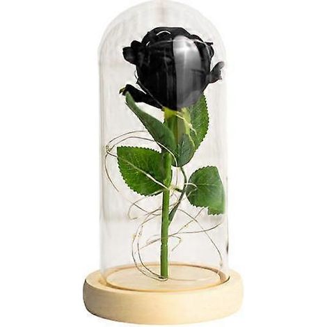 Roses artificielles éternelles avec lumière LED, aspect réaliste, fonctionnant sur piles, cadeau idéal pour les fêtesnoir (1/5)