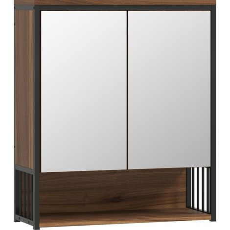 Armoire de bain suspendue en MDF brun avec miroir 25 x 40,5 cm (1/5)