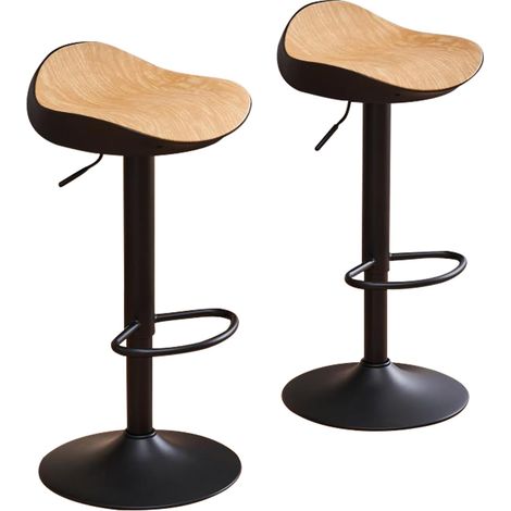 Tabouret Bar Marron Faux Cuir Chaises Haute de Bar Assise Tabouret d'îlot Central Cuisine Forme de Selle Siege Bar Lot de 2 Moderne Reglable Rotation Métal Pivotante (1/5)
