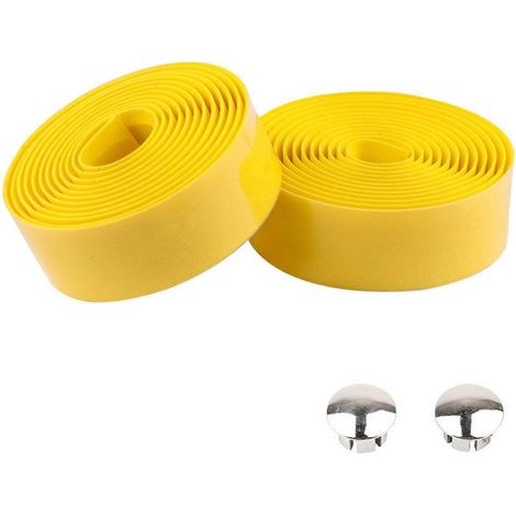 paire de ruban de guidon de vélo avec embouts, en mousse de caoutchouc élastique antidérapante, compatible avec la plupart des vélos.-Yellow