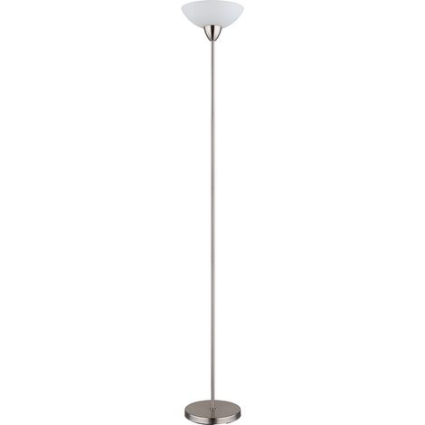 Stehleuchte nickel matt Deckenfluter Glasschirm opal Stehlampe Wohnzimmerleuchte, Metall, E27 Fassung, DxH 28x180 cm