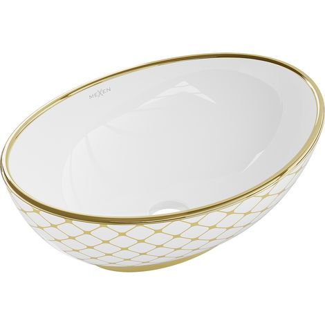 Mexen Elza Aufsatzwaschbecken 40 x 33 cm, Weiß/gold Gittermuster - 21014009
