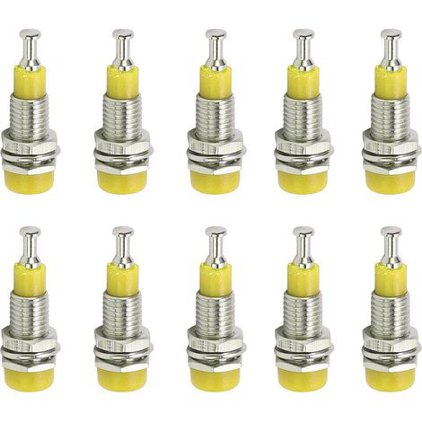 Lot de 10 prises femelles banane nickelées 2mm jaune, montage sur panneau, bornier J.40006 (1/5)