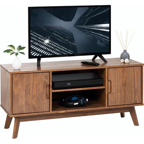 Meuble TV TIVOLI, 2 portes et 2 niches, en pin massif lasuré brun foncé (1/5)