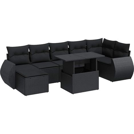 Set Divani da Giardino con Cuscini 8 pz Nero in Polyrattan vidaXL (1/5)