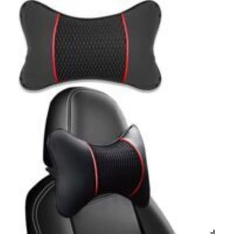 Appui-Tete Voiture - Mousse Memoire - Cuir PU - Tissu 3D Respirant - Pour Siege Auto Bureau Jeu - 28 x 18 x 10 cm - 1 Unite (1/5)