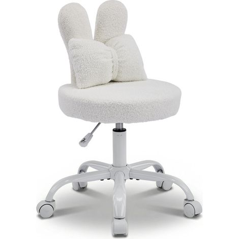 Chaise de bureau oreilles de lapin Teddy blanc, hauteur réglable 44-54cm (1/5)
