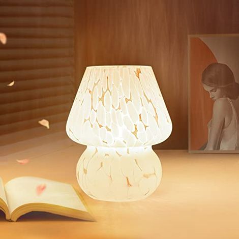 Lampe Champignon, Petite Lampe de Chevet - Lampe de Table en Verre Translucide, Lampe Esthétique Murano pour Chambre à Coucher, Salon, Cuisine - Cadeau d'Anniversaire Blanc (1/5)