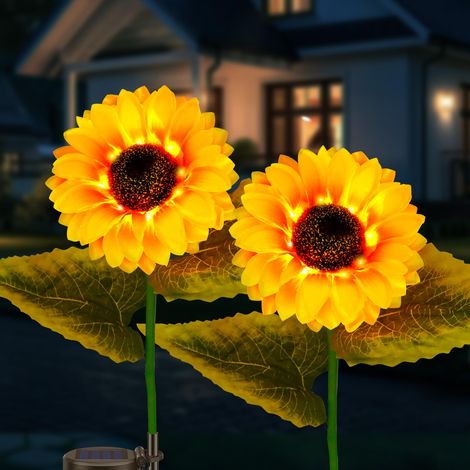 Lampe Solaire Tournesol Étanche Lampe Solaire Exterieur Tournesol Allée Patio Porche Parterre Fleurs Décorations Cimetière Lot (1/4)