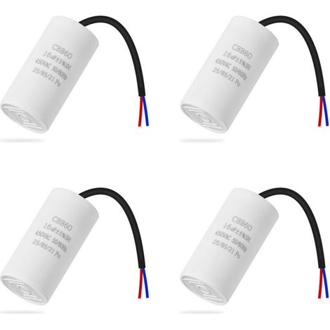 RHG Lot de 4 condensateurs CBB60 450v 16uf 50/60HZ condensateur de démarrage , condensateur de moteur, condensateur de moteur, condensateur microfarad avec fil