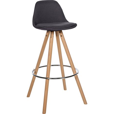 Sgabello da bar seggiolone x1 Poggiapiedi stile scandinavo in tessuto grigio scuro struttura rotonda in legno chiaro 100004633