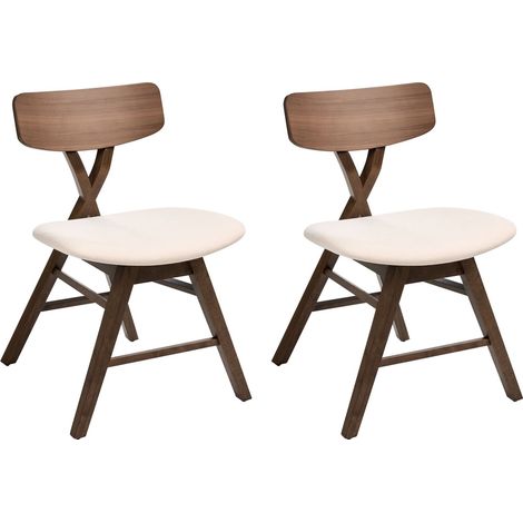 Set di 2 sedie da pranzo imbottita in poliestere schienale in legno e struttura in gomma marrone scuro e bianco sporco Leland